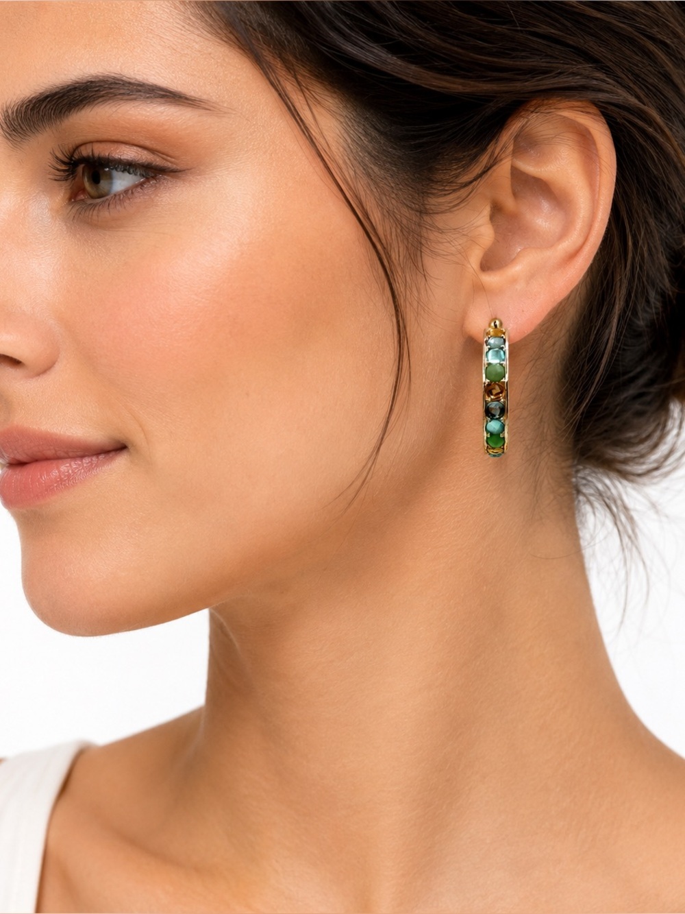 Napier Multicolor Crystal Hoop Earrings Silver Tone Colorful Rhinestone Hoops